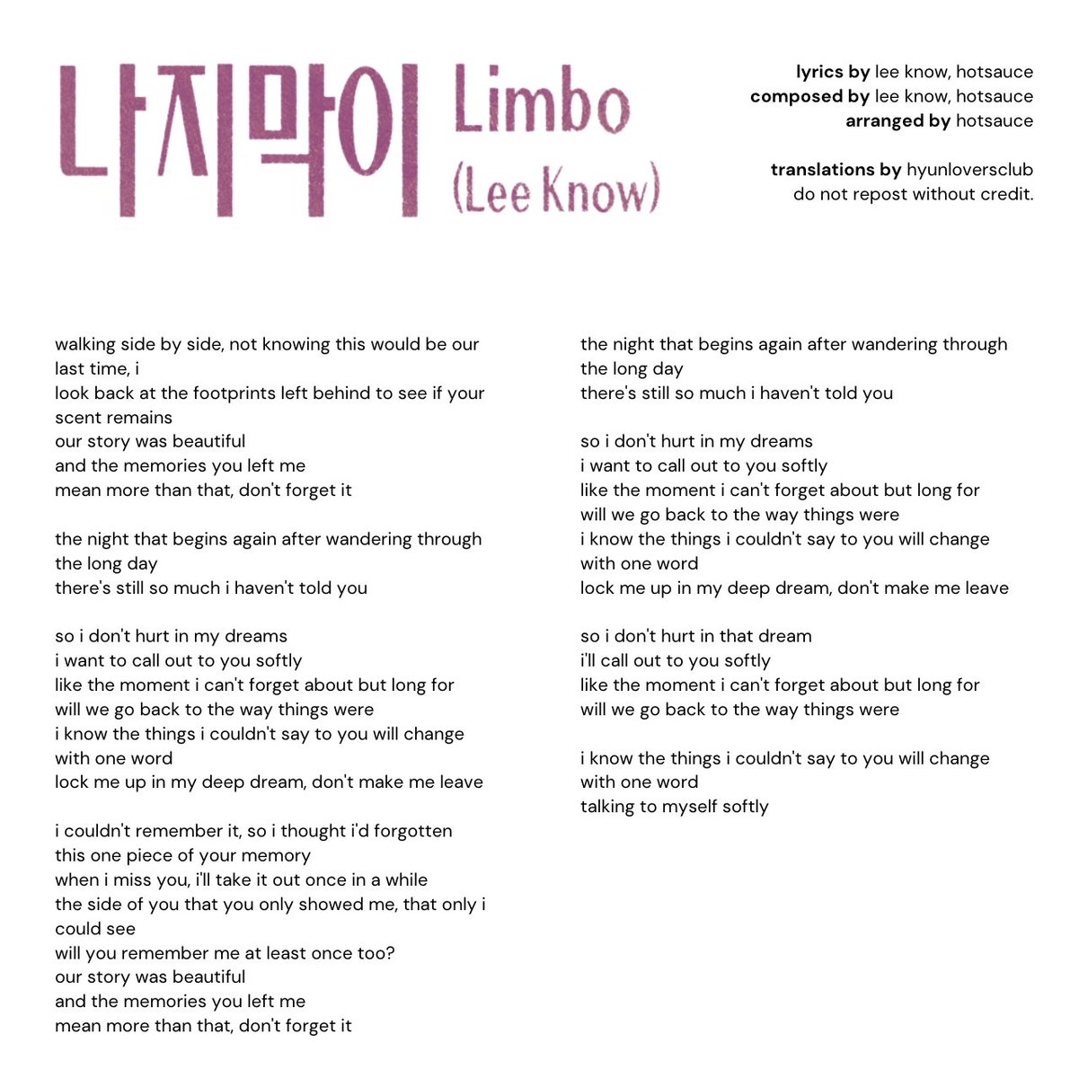 limbo 💍 on Twitter "RT LEEKNOW FULL ENGLISH LYRICS