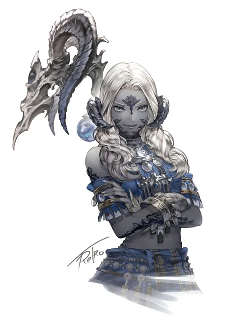 #今年も残りわずかなので今年一番伸びた絵を貼るFF14のサドゥでした 余輩さんや他キャラもそのうち描きたい 