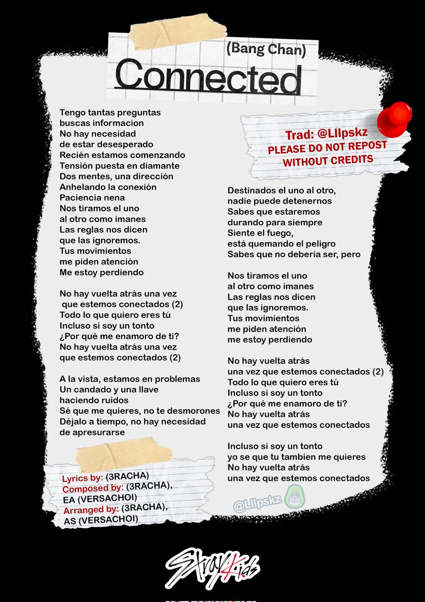 Lllpskz's tweet photo. <SKZ-REPLAY> 📼🤍
TRACK LIST➰A-SIDE
Spanish Translation.
Please do not repost without credits. 
@Stray_Kids 
📼 Connected - Bang chan. https://t.co/sfeKM4nXaI