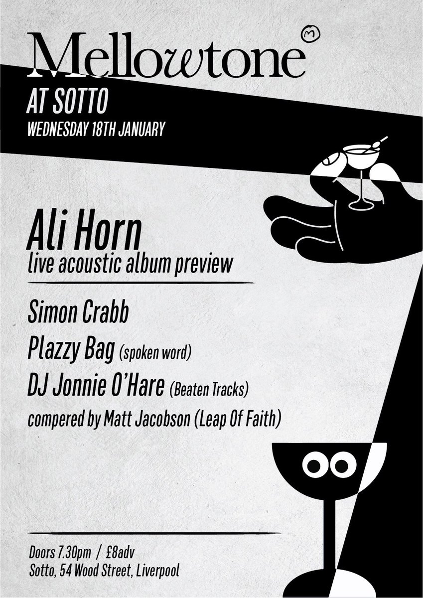 JUST ANNOUNCED 

Our first show of 2023 

18th January at SOTTO, featuring 
<a href="/alialihorn/">Ali Horn</a> with an acoustic preview of his upcoming LP,
live music from Simon Crabb,
spoken word from <a href="/Plazzybag/">plazzy bag</a>,
DJ Jonnie O’Hare, 
&amp; compered by <a href="/MatthewMozzer/">Matthew Jacobson -</a> 

TICKETS: 
skiddle.com/whats-on/Liver…