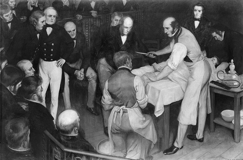 Ether was used for the first time in a surgical setting in the UK #OTD in 1846. Famous surgeon Robert Liston amputated the leg of Frederick Churchill. The anaesthetic was given by medical student William Squire.

Can you spot the inhaler? 👀 #MedTwitter #histmed