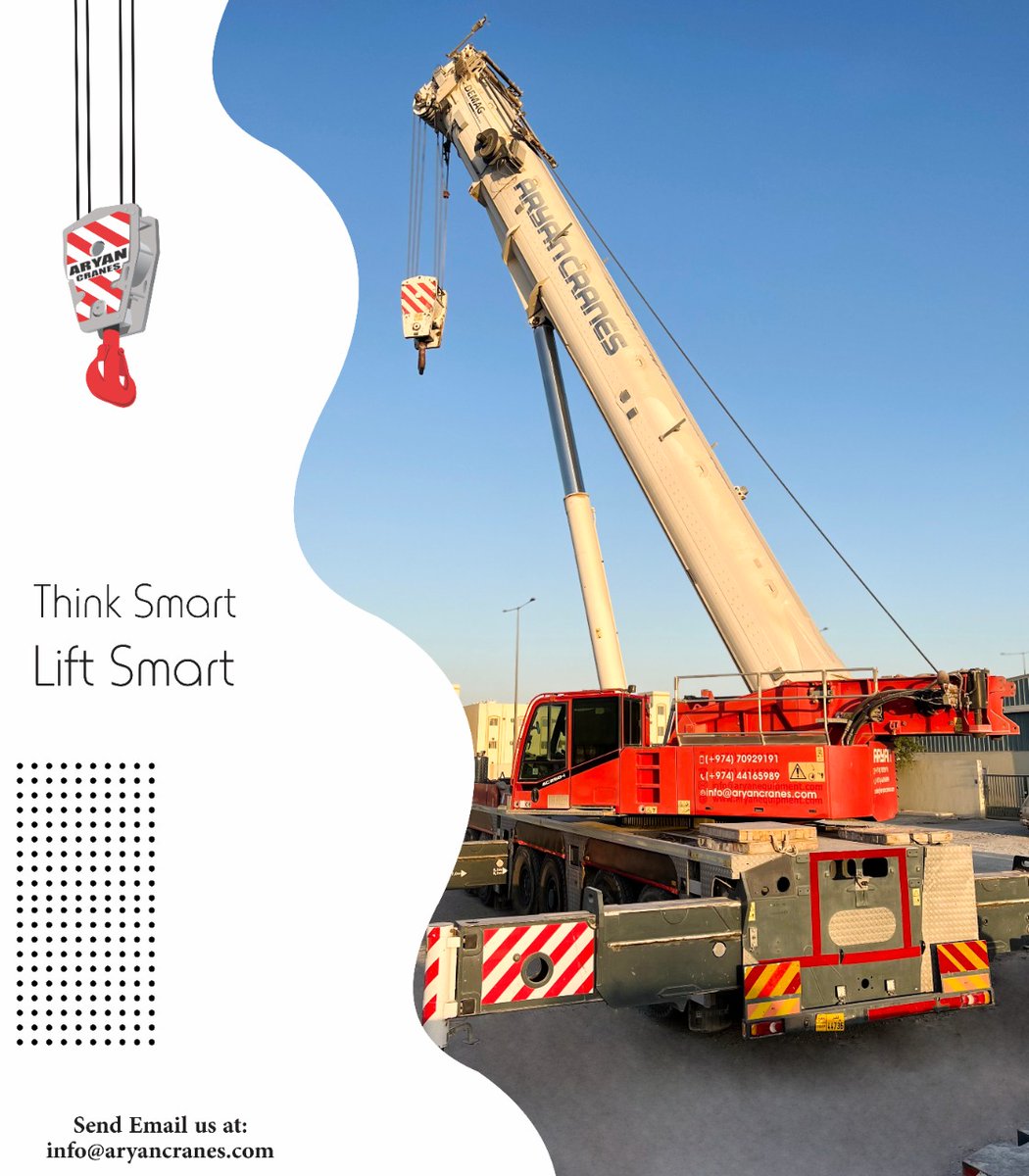 AryanCranes's tweet photo. "Think Smart Lift Smart"

Contact us for your next lifting Job
Email: Info@aryancranes.com

#MobileCrane #Doha #Qatar #QatarProjects #QatarConstruction #QatarEquipment #Qatarliving #DohaQatar #AllTerrainCrane #TruckCrane #RTCrane #QatarPetroleum #QatarGas https://t.co/dJRtyvfkaR