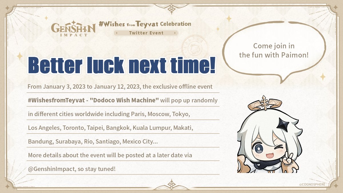 GenshinImpact's tweet image. @wPIOCYujSQLi17J 
Thank you for participating!
Your prize draw results are...
Oops, better luck next time!
Do check out our official YouTube channel too >>> hoyo.link/d6S4BBAd?ts=20…