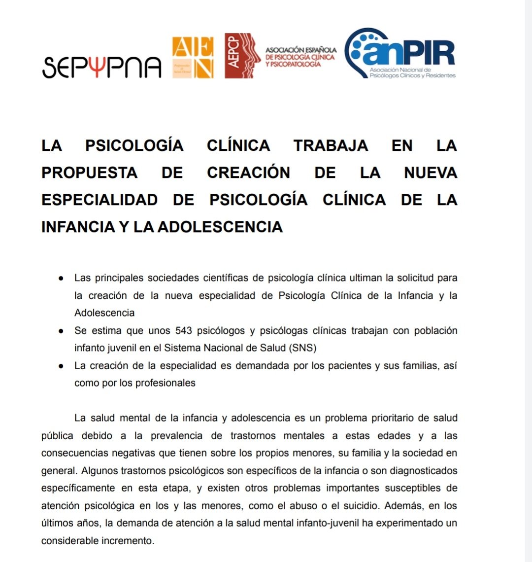 PiRjusto's tweet photo. Trabajo conjunto para elaborar la solicitud de creación de la nueva especialidad de Psicología Clínica de la Infancia y Adolescencia.
#SEPYPNA @AENSaludMental @aepcp @anpir_org https://t.co/fCgGuyIpuQ