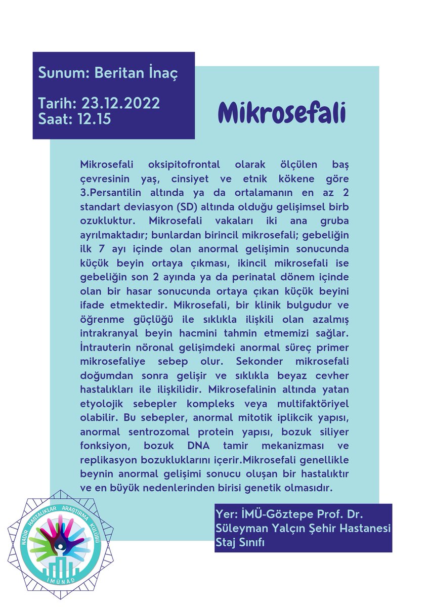 imunadir1's tweet photo. İMUNADİR olarak artık gelenekselleşmiş olan nadir konuşmalarımızın  bu yıl ikincisini 23 Aralık Cuma günü Göztepe Prof.Dr. Süleyman Yalçın Şehir Hastanesinde , Mikrosefali ve ALS Hastalığı sunumlarıyla devam ettiriyoruz✨
Yıl içi nadir hastalıklar temalı sunumlarda görüşmek üzere https://t.co/vUo3BXkzTh