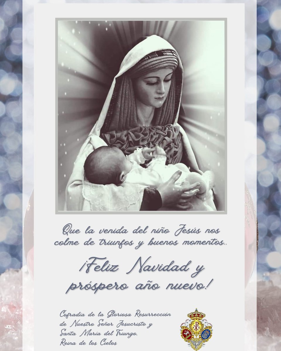 Cfrd_Resucitado's tweet image. Desde estas lineas, el Hermano Mayor y Junta de Gobierno de la Gloriosa hermandad de Ntro. Padre Jesús Resucitado y Santa Maria del Triunfo Reina de los Cielos, les desea a todos sus hermanos cofrades unas felices fiestas. 

✨ 💙 FELIZ NAVIDAD Y PRÓSPERO AÑO NUEVO 2023🤍  🎆