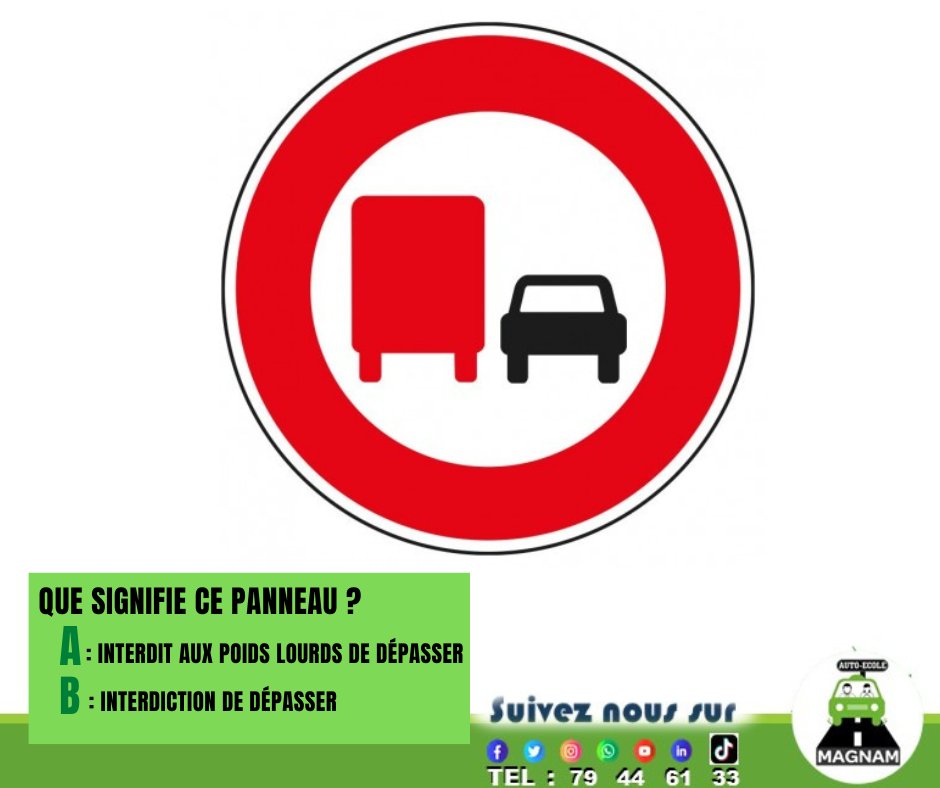 MagnamAuto's tweet photo. #Quizmagnam

🇲🇱Mes #champions, quelle est la signification de ce #panneau ? On va connaitre les vrais chauffeurs. 😂😂

À vos claviers ?

👇👇👇👇

#autoécole #Magnam #Mali #SécuritéRoutière #savoirconduire https://t.co/emCRyqaAlQ
