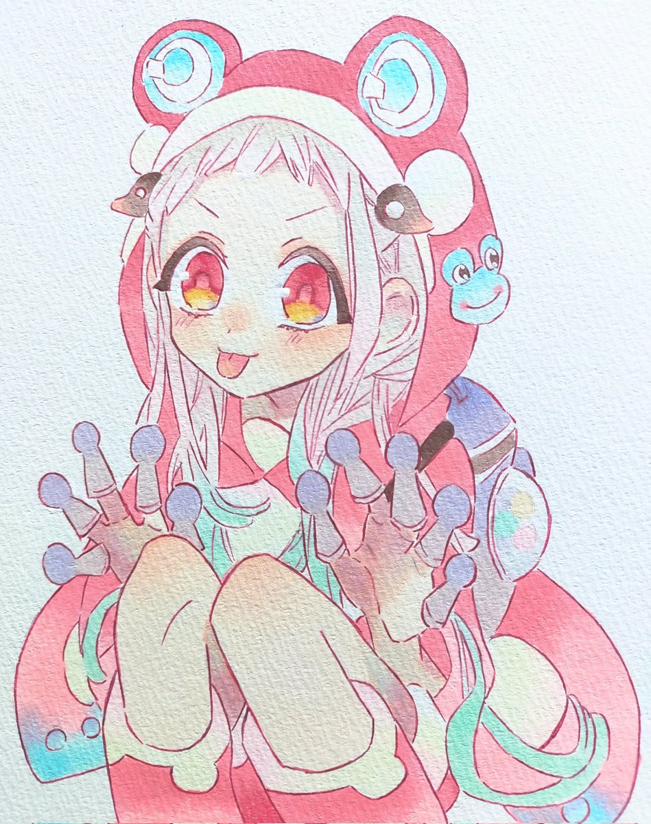かえる寧々ちゃん🐸💕
先月からのろのろ塗ってたやつ🐢
 #模写  #地縛少年花子くん