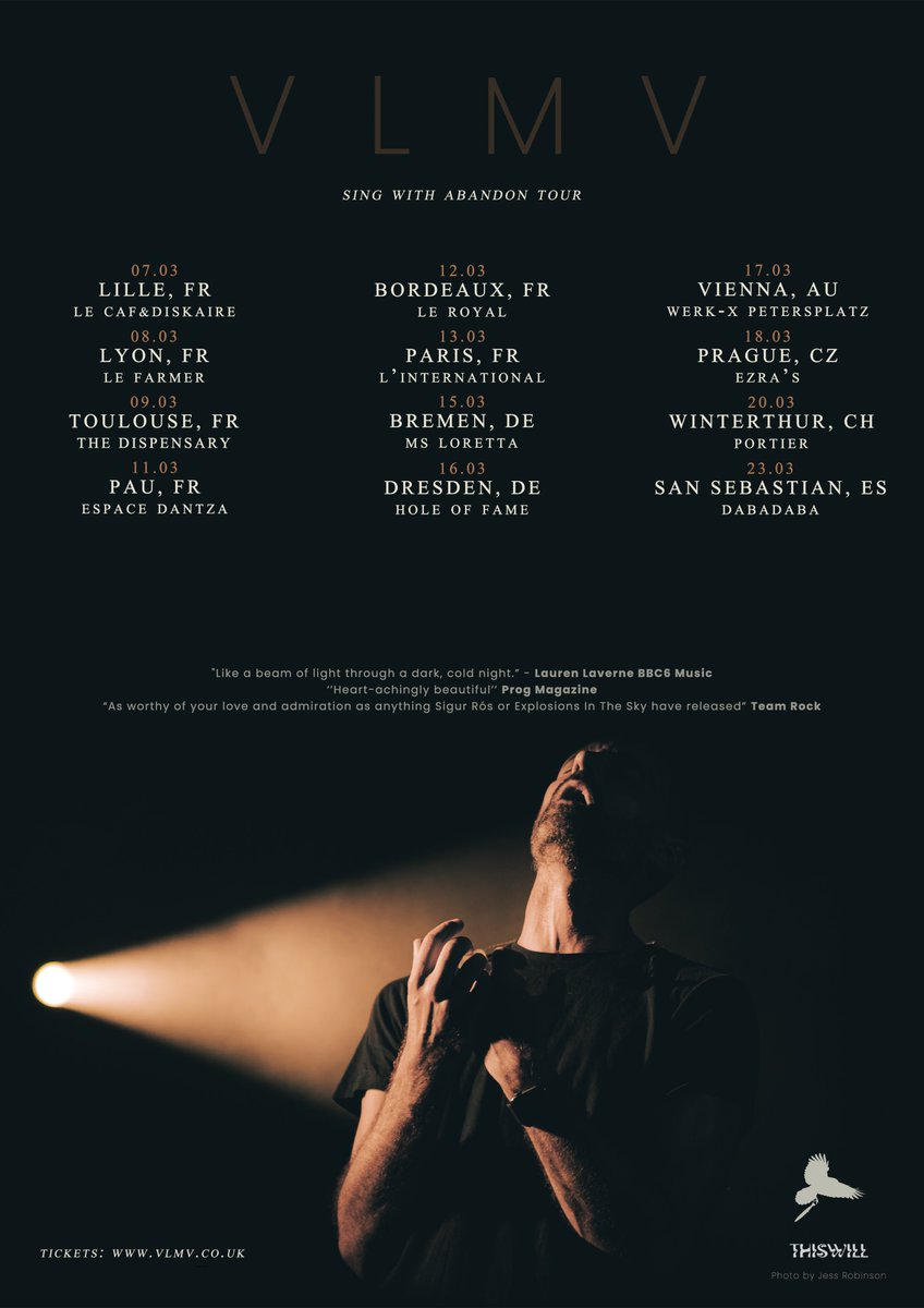 VLMVmusic's tweet photo. Delighted to announce I'll be heading back to Europe this March!
Pt1
07 LILLE Le Caf&Diskaire FR
08 LYON Le Farmer FR
09 TOULOUSE The Dispensary FR
11 PAU Espace Dantza FR
12 BORDEAUX Royal FR
13 PARIS L'International FR
#vlmv #tour #europeantour #ambient #concert https://t.co/rS3i51aAUf