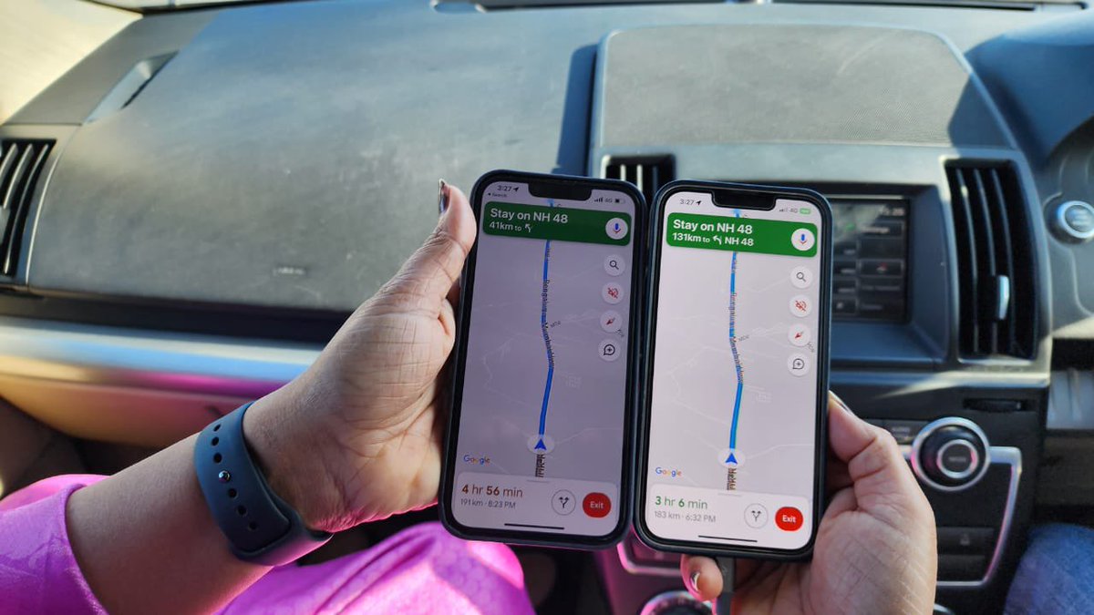 Same location.. travelling in same car but <a href="/googlemaps/">Google Maps</a> giving two different ETA🤷‍♀️🤷‍♀️🤷‍♀️