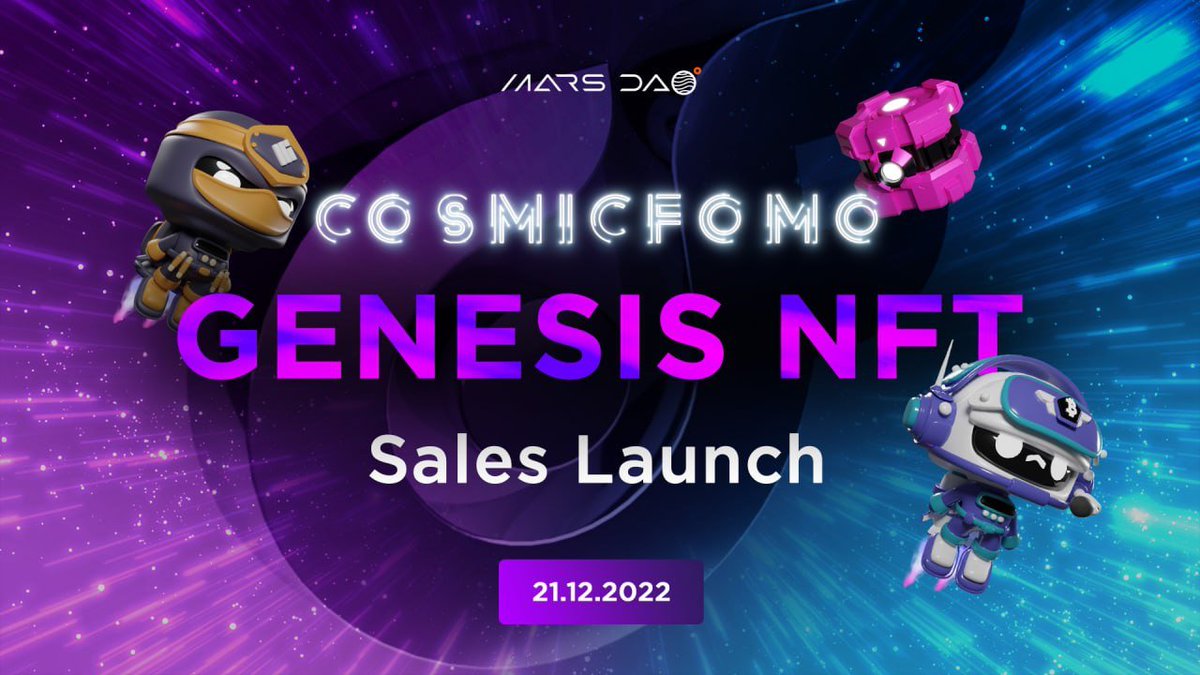 0xMarsDAO's tweet photo. 🔥  The time has come! 🔥 

#GENESISNFT sales are officially open.

The number of #NFTs is limited!

Follow the link and get Cosmic FOMO NFTs for your wallet!

👉 https://t.co/pYMQSjutk4 https://t.co/SGuK9zMqhR