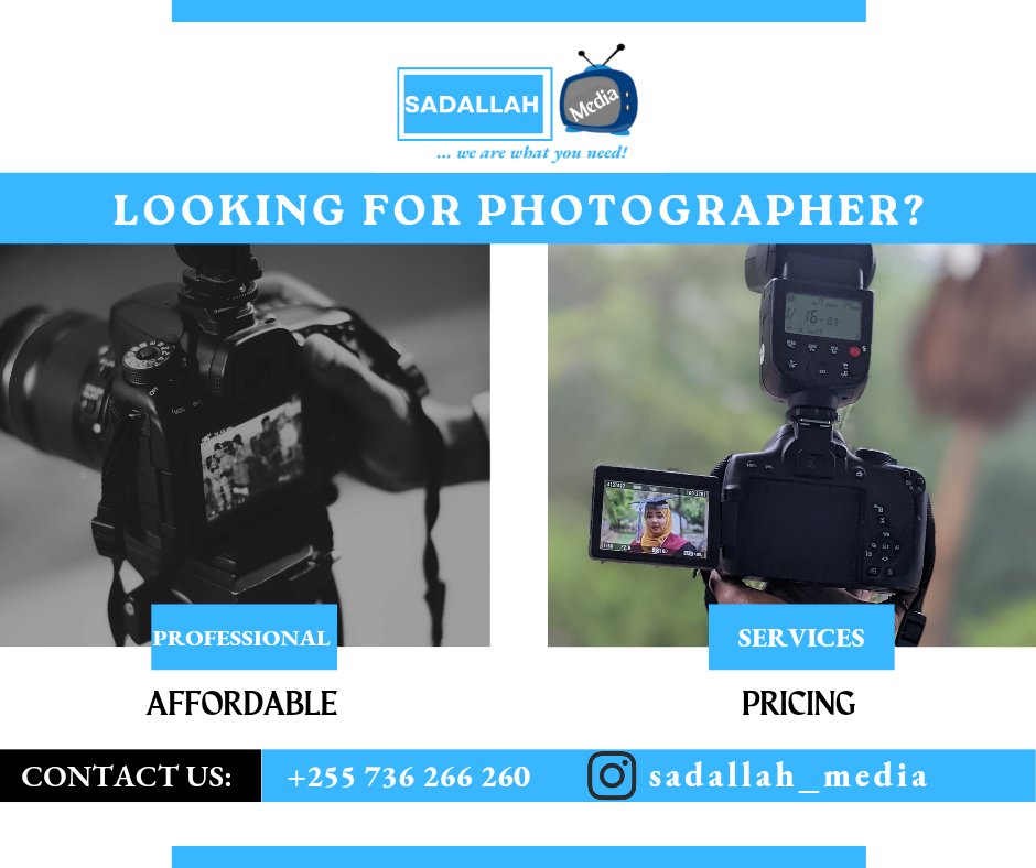 Have you ever thought of professionals in photography and Videography? Well when you think of it, think of sadallah Media. We provide Professional Services on: 1. Photography and Videography 2. Events Organization and Management 3. Tutorial Videos 4. Talk Shows #wearewhatyouneed