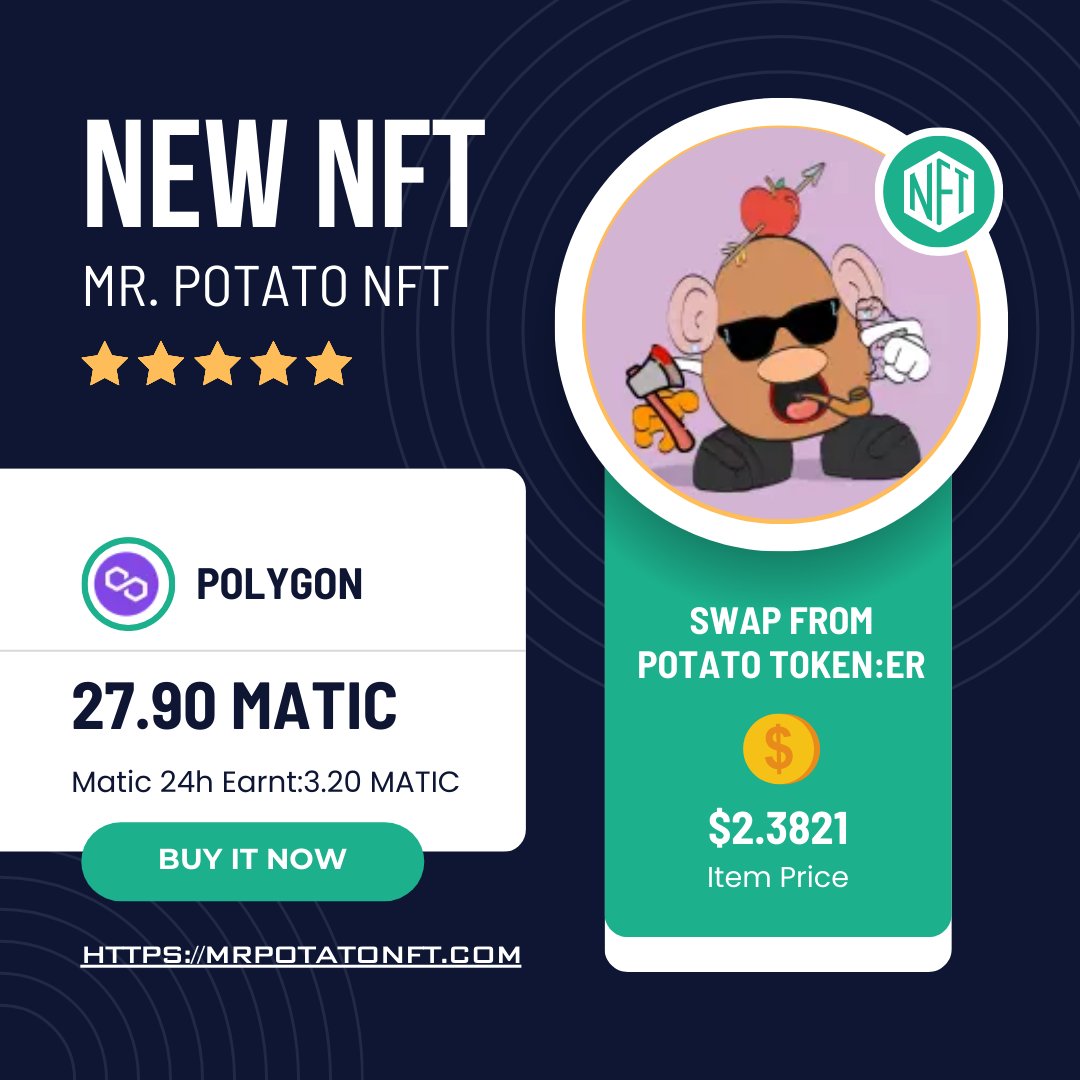 MrPotatoNFT2's tweet photo. Biggest NFT Projects | NEW NFT | Mr. Potato NFT
https://t.co/uGZWubwIj2
#stockmarket #cryptocurrency #crypto #binance #strategy #futures #trading #long #trader #short #cryptotrading #investment #Nft #nftakeover #nftart #nftartgallery #nftartist #nftcollector #nftime #nftmagazine https://t.co/gpT0Omt1SN
