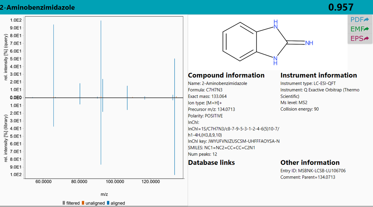 rschmid1789's tweet photo. Check out spectral library matching in MZmine. Despite developing it, I just checked for the first time - you can use ALL libraries from GNPS, MoNA, MassBankEU (mgf, msp, json). 
Find download links in our documentation: https://t.co/XnIo2ErrmR https://t.co/3NXsNwraja