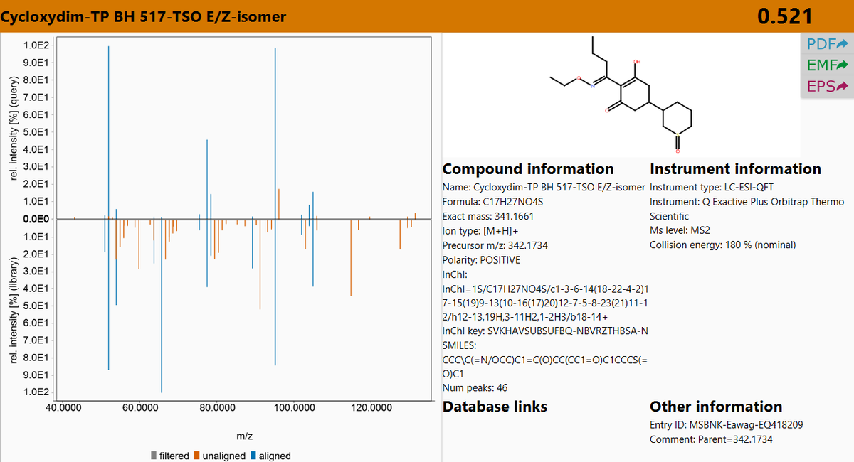 rschmid1789's tweet photo. Check out spectral library matching in MZmine. Despite developing it, I just checked for the first time - you can use ALL libraries from GNPS, MoNA, MassBankEU (mgf, msp, json). 
Find download links in our documentation: https://t.co/XnIo2ErrmR https://t.co/3NXsNwraja