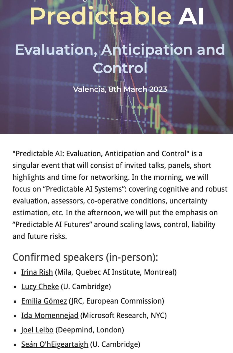 Interested in AI robustness and predictability? Come join us in sunny Valencia for an exciting workshop on March 8th! Information here: predictable-ai.org