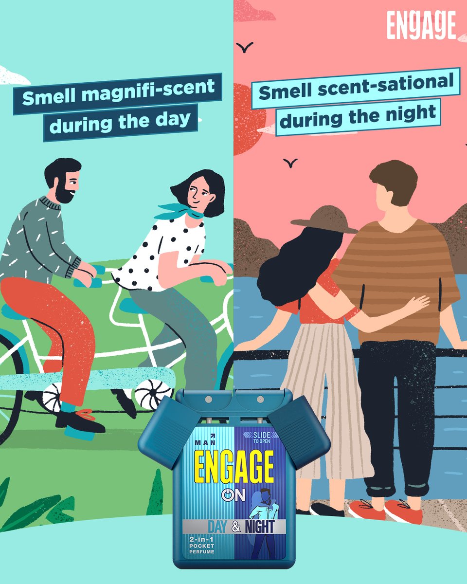 Now enjoy the best essence of both worlds with Engage ON 2-IN-1 Day and Night pocket perfume. 
Stunning 400 back-to-back sprays that will make anyone take notice!
Drop a ❤ if you enjoy switching between day and night fragrances!

#Engage2In1 #AlwaysOn #EngagePerfumes
