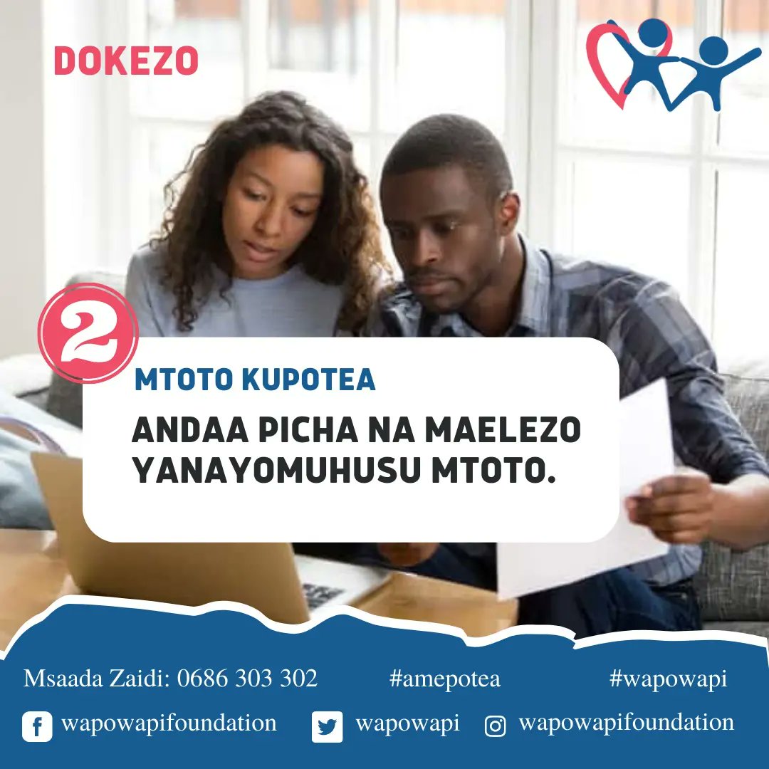 WWF_tanzania's tweet photo. Katika msimu huu ambao watoto wetu wapo katika kipindi cha likizo ya kufunga shule,  tunapaswa sana kuzingatia hatua hizi kama itatokea mtoto wako amepotea.

**Tuwasiliane kwa msaada wa  kumtangaza mtoto aliyepotea.

#missingchild #tanzania #savethechildren #amepotea #wapowapi https://t.co/1KlqV7O5mg