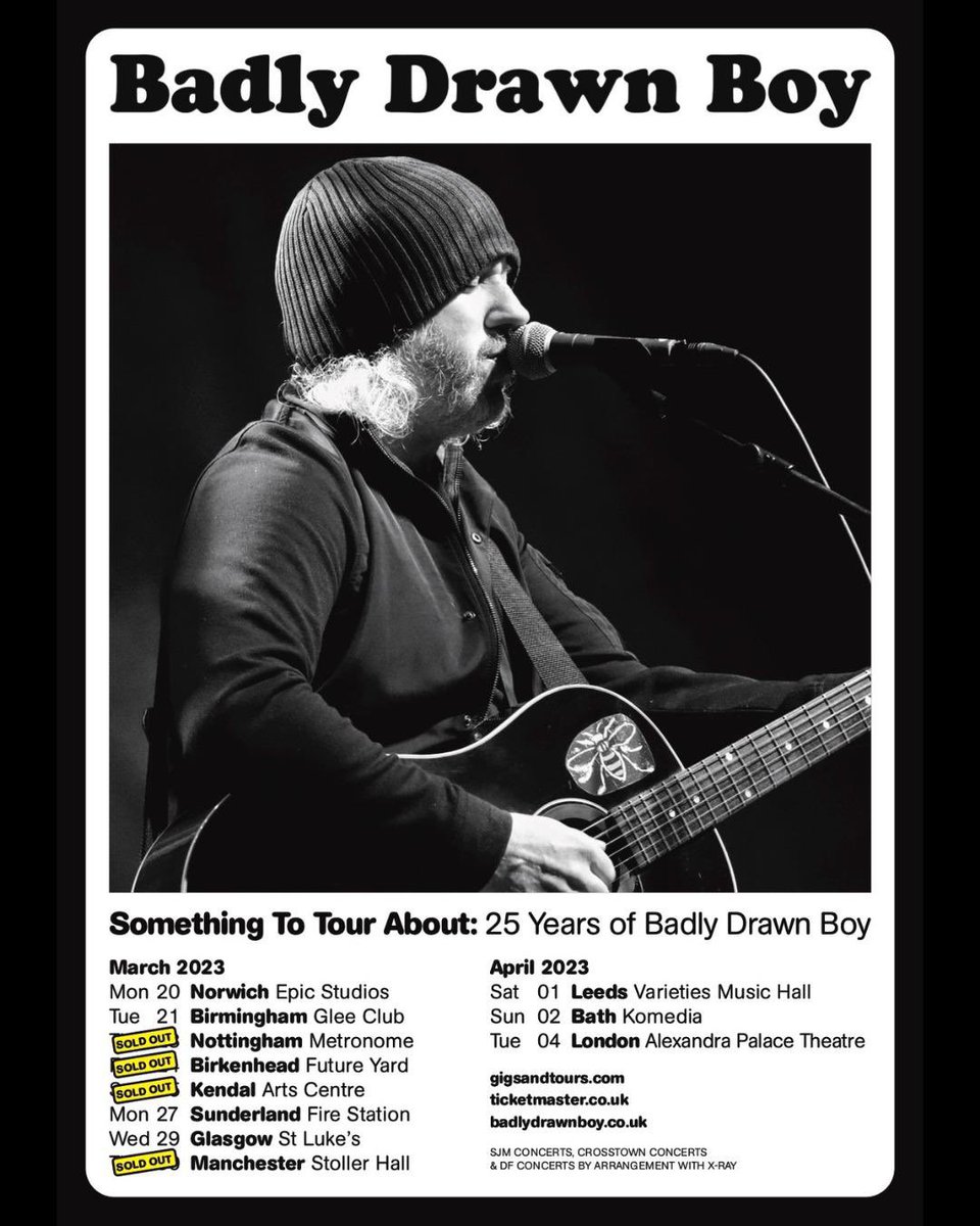 Badly Drawn Boy (@badly_drawn_boy) on Twitter photo I’m blown away by the response to my 25th Anniversary Tour.
4 shows already sold out! The others are close to selling out too…So be quick to secure your ticket! Can’t wait to see you there ❤️🎸
📸 <a href="/stevenboonphoto/">stevenboonphotography</a> badlydrawnboy.co.uk I’m blown away by the response to my 25th Anniversary Tour.
4 shows already sold out! The others are close to selling out too…So be quick to secure your ticket! Can’t wait to see you there ❤️🎸
📸 <a href="/stevenboonphoto/">stevenboonphotography</a> badlydrawnboy.co.uk