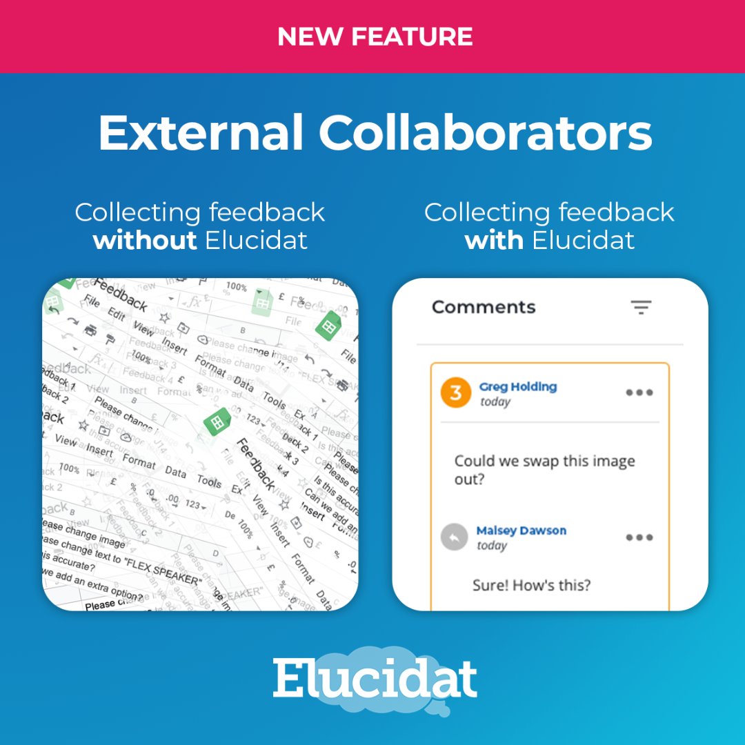 elucidat's tweet image. It’s about to get a whole lot more collaborative in Elucidat…

🥁 Introducing… #ExternalCollaborators

With Elucidat, you can now invite ANYONE to review your project and leave feedback exactly where you need it, even if they don’t have an Elucidat account.

#elearningprojects