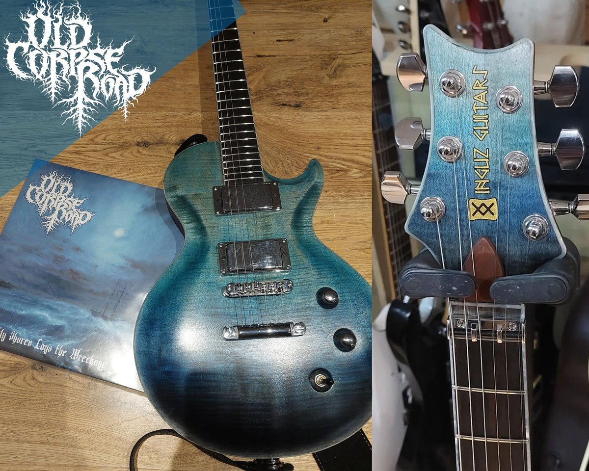 OldCorpseRoad's tweet photo. Ready for our end of year show with Winterfylleth  , Aklash  and ANTE-INFERNO  The Revenant has unveiled his own self-made guitar, beautifully styled in line with our last release.

 #handmadeguitar #handmadeguitars #metalgig #ukbm #blackmetalband #blackmetal https://t.co/ie45AU0lEh