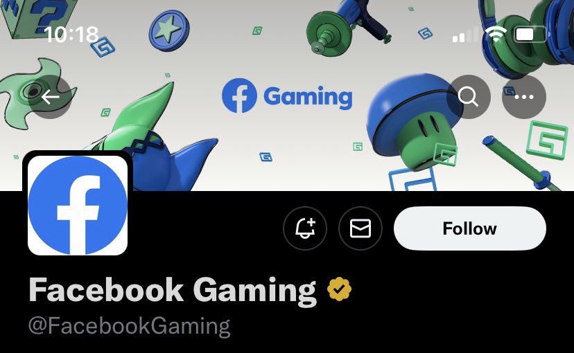 Facebook Gaming profile shows a blue circular logo in the new square format.