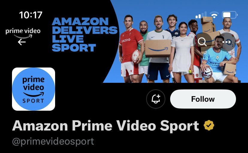 Amazon Prime Video Sport profile shows a blue circular logo in the new square format.
