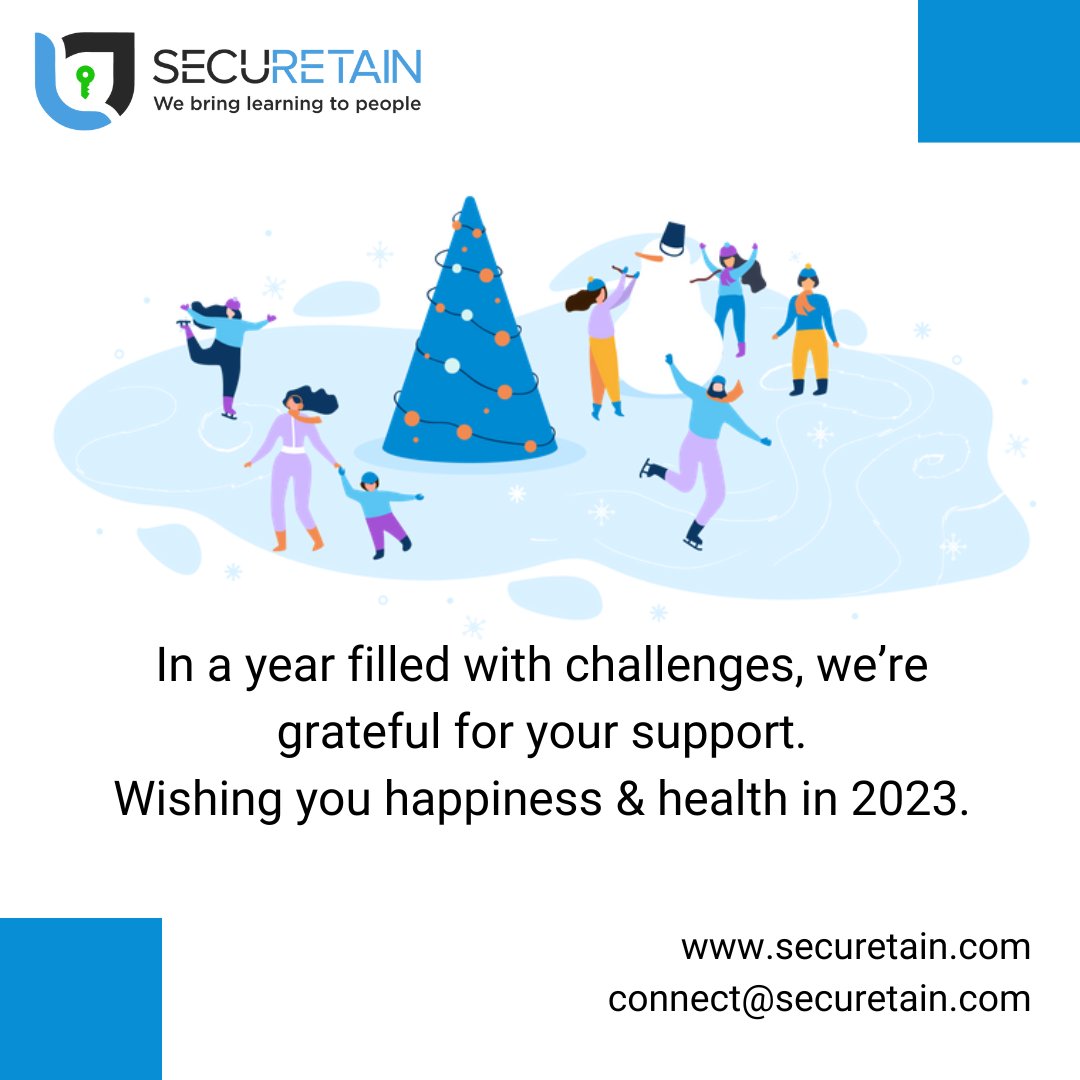 securetain's tweet photo. In a year filled with challenges, we’re grateful for your support. 
We wish you happiness &amp; health in 2023.
Happy Holidays!

@securetain #merrychristmas #SecuRetain #OnlineCourse #ComplianceTraining #elearning #Workshops #eLearningCourses https://t.co/NTtxm7bXW5