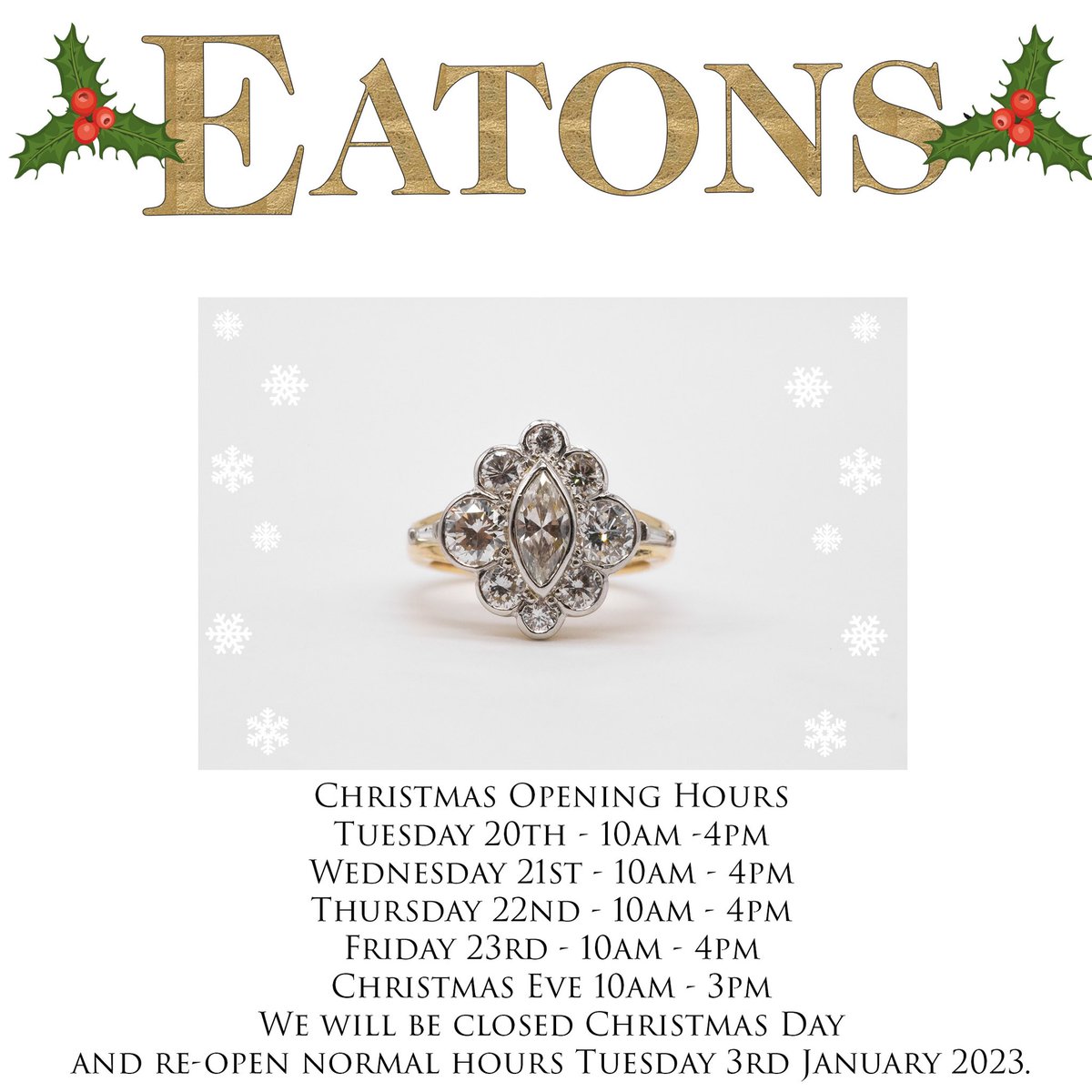 eatonsgoldsmith's tweet photo. 🎄 Our Christmas Opening Hours 🎄 https://t.co/LXx8bYWrmf