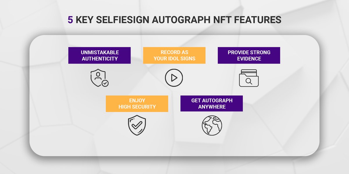 SVSSelfieSign's tweet image. Say goodbye to traditional autographs and say hello to #SelfieSign Autograph #NFTs! 🤩 Our revolutionary technology has 5 key features that make it the perfect choice for #digitalautograph collectors. 
🔍 Check out our infographic to learn more!