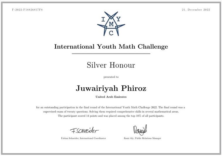 PrivateSunrise's tweet photo. Congratulations to Miss Juwairiya from 12B
And Master Alok Ratheesh from 12A for securing silver Honour in International Youth Math Challenge (IYMC) Competition.

This exam consists of three levels https://t.co/zIvpFSvuLm