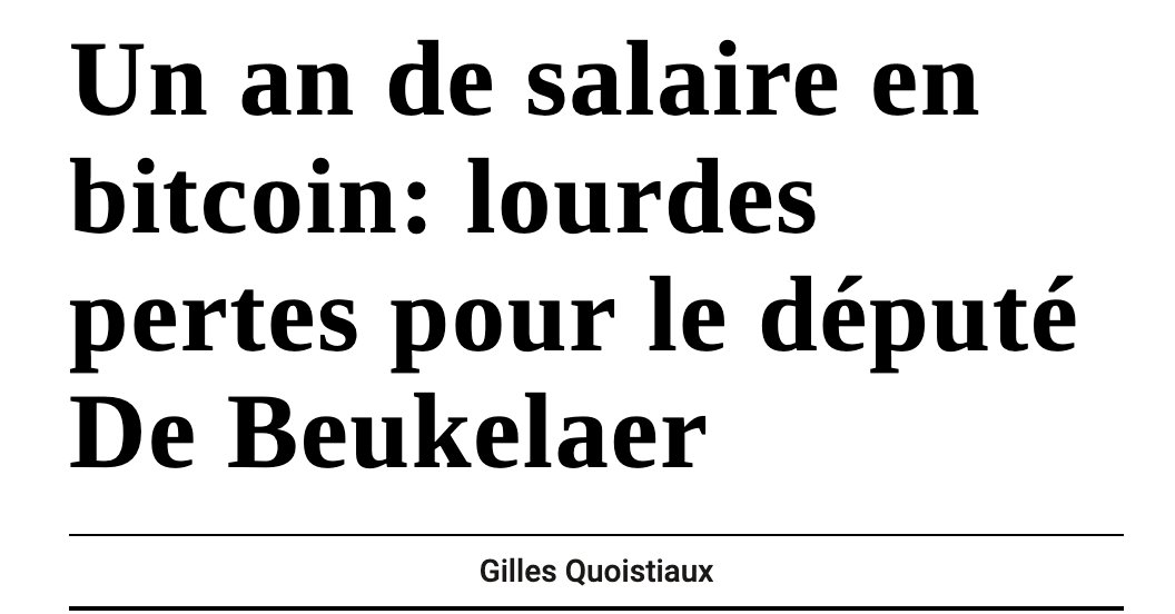 michelhenrion's tweet photo. Affirmant poser un "acte politique" (sic) @cdebeukelaer (@LesEngages_BXL) a converti en 2022 tout son salaire de député bruxellois (6000€ nets/mois) en #bitcoins. Résultat: 37,5% sont évaporés et une perte sèche de 27.000€. (via @lecho) #Flambard https://t.co/VmnSGLVn70