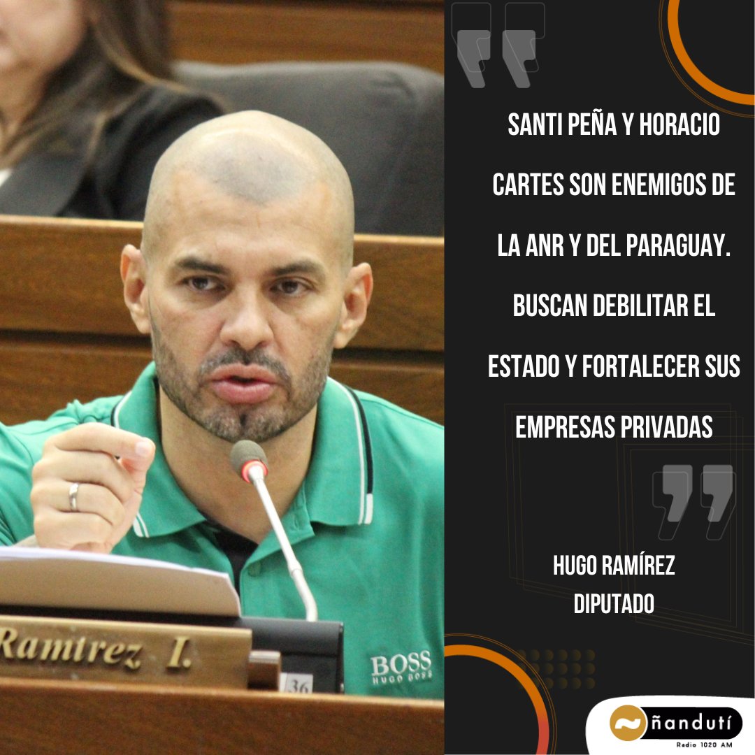 🗣️"<a href="/SantiPenap/">Santiago Peña</a> y <a href="/Horacio_Cartes/">Horacio Cartes</a> son enemigos de la ANR y del Paraguay" afirma el diputado <a href="/HugoRamirezANR/">Hugo Ramírez</a> 

Sostuvo que los mismos buscan "debilitar el Estado y fortalecer sus empresas"

Aseguró que el candidato a la Presidencia por el Partido Colorado no tiene liderazgo #1020AM