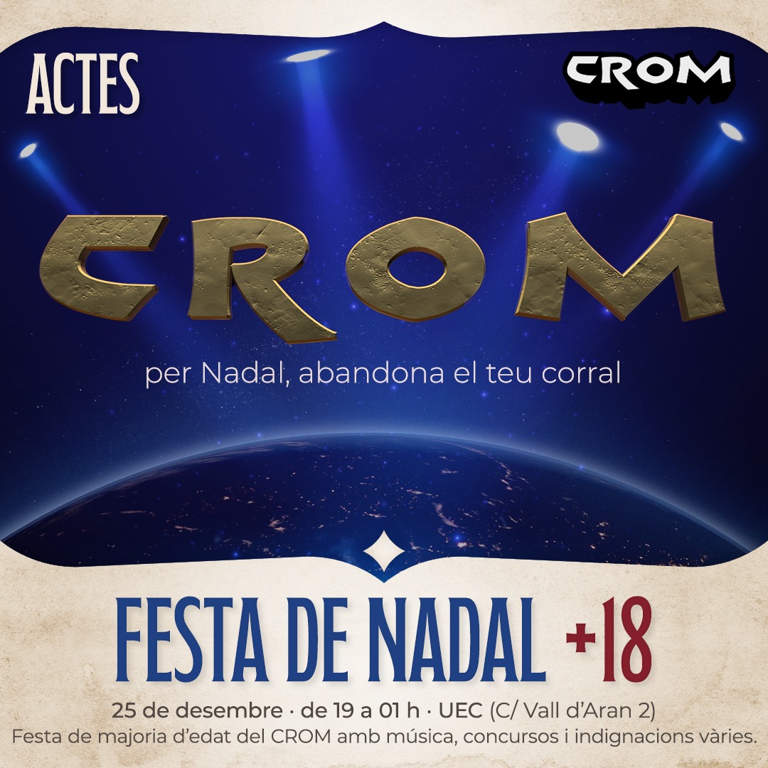 🔞 Portem 18 anys donant pel sac... Ara ja és legal!

🥳 Vine a celebrar la majoria d'edat del CROM i aquest any de creixement exponencial del club el dia de Nadal de 19h a 1h a la UEC (C/ Vall d'Aran, 2).

🤑 ENTRADA GRATUÏTA.