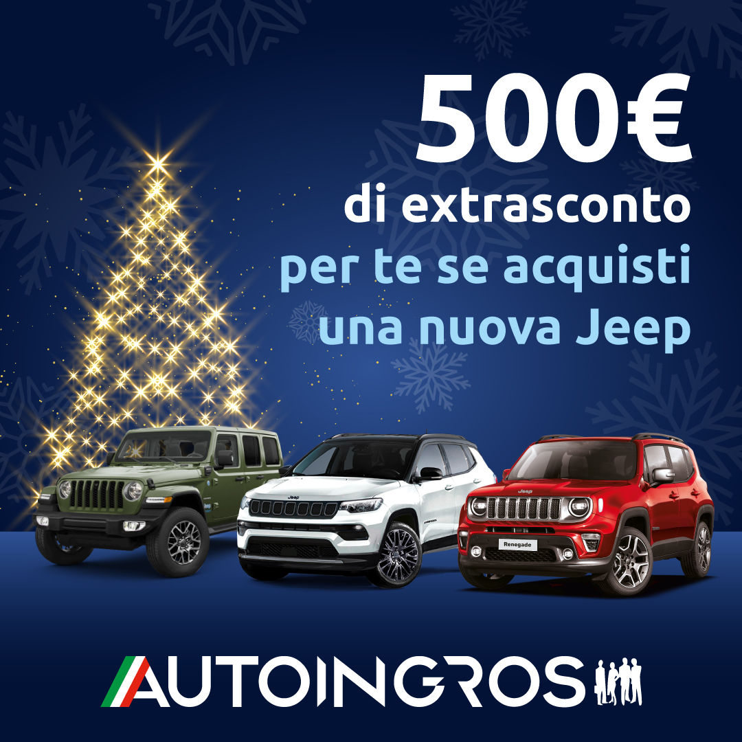 Autoingros's tweet photo. Fino al 31 dicembre 500 euro di extra sconto se acquisti una nuova Jeep.
Lo sconto è cumulabile con tutte le promozioni in corso https://t.co/Qdov5twmdT

#jeep #jeeprenegade #jeepcompass #jeepwrangler https://t.co/RAHkeQ7U85