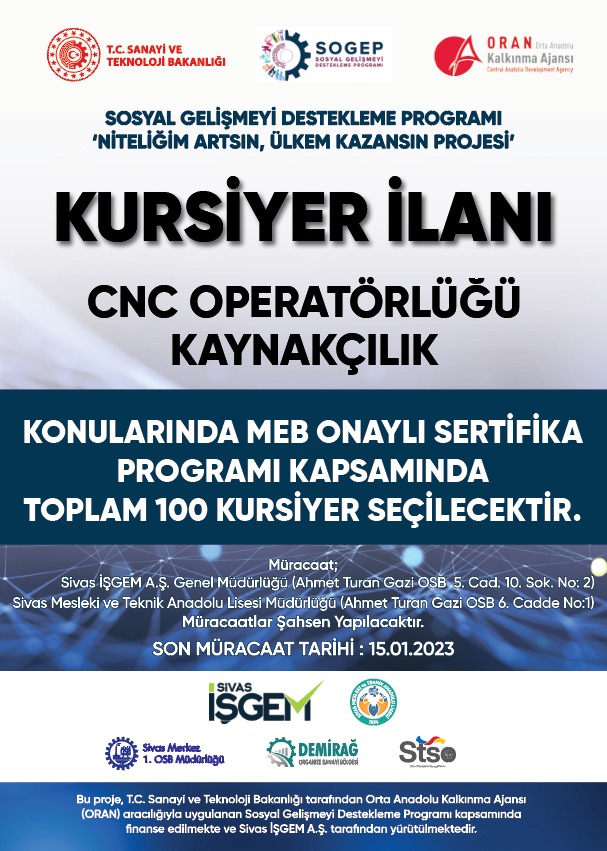 Niteliğim Artsın Ülkem Kazansın Projesi Kapsamında CNC Operatörlüğü ve Kaynakçılık Eğitimi

sivasisgem.com/niteligim-arts…