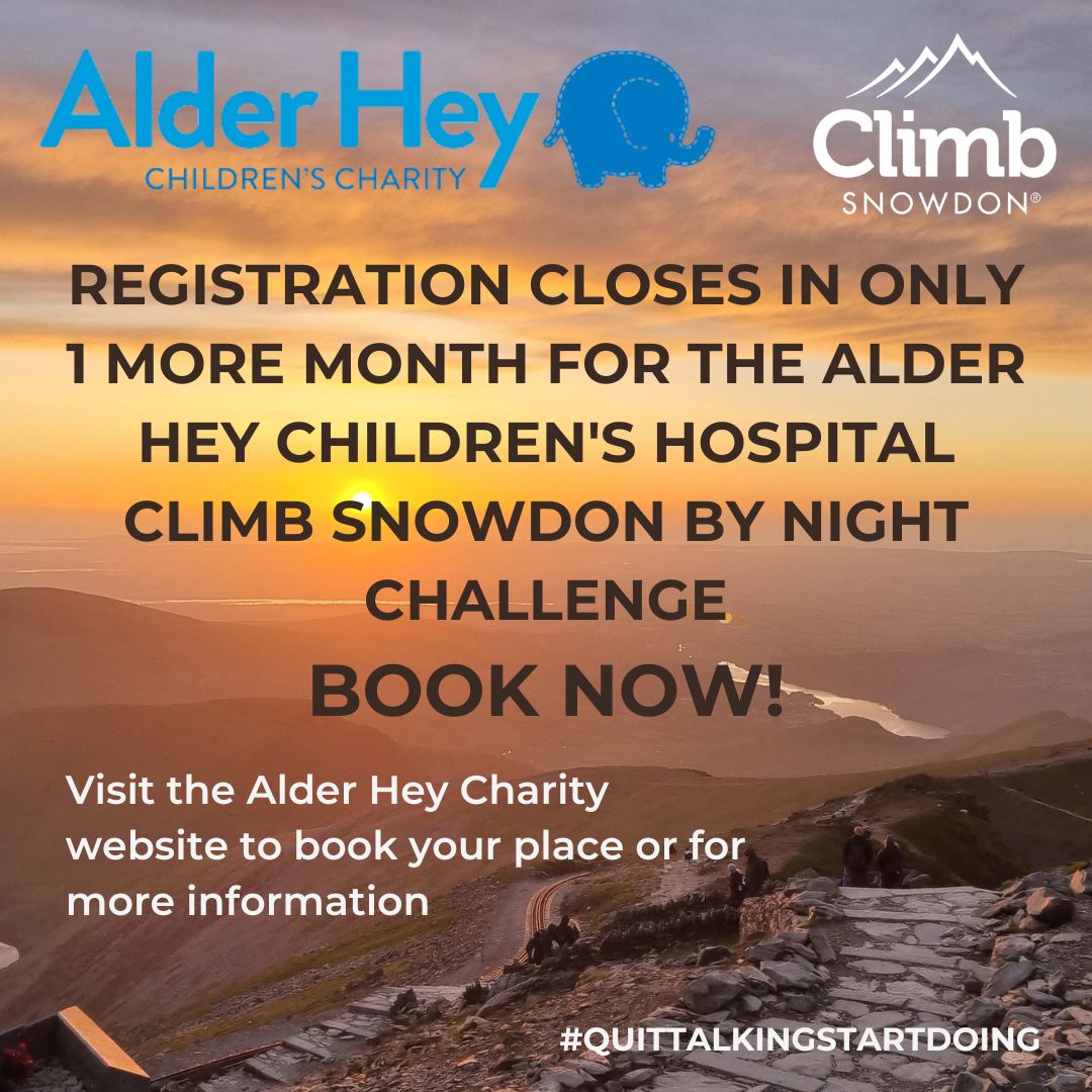 ⛰ Hurry before registration closes <a href="/AlderHey/">🏥 Alder Hey 💙</a> supporters! If you can't make this date then check out our Open group dates on the climb-snowdon.co.uk website 🥾

👉 Copy and paste into your search bar or visit the website: 
alderheycharity.org/events/latest/…