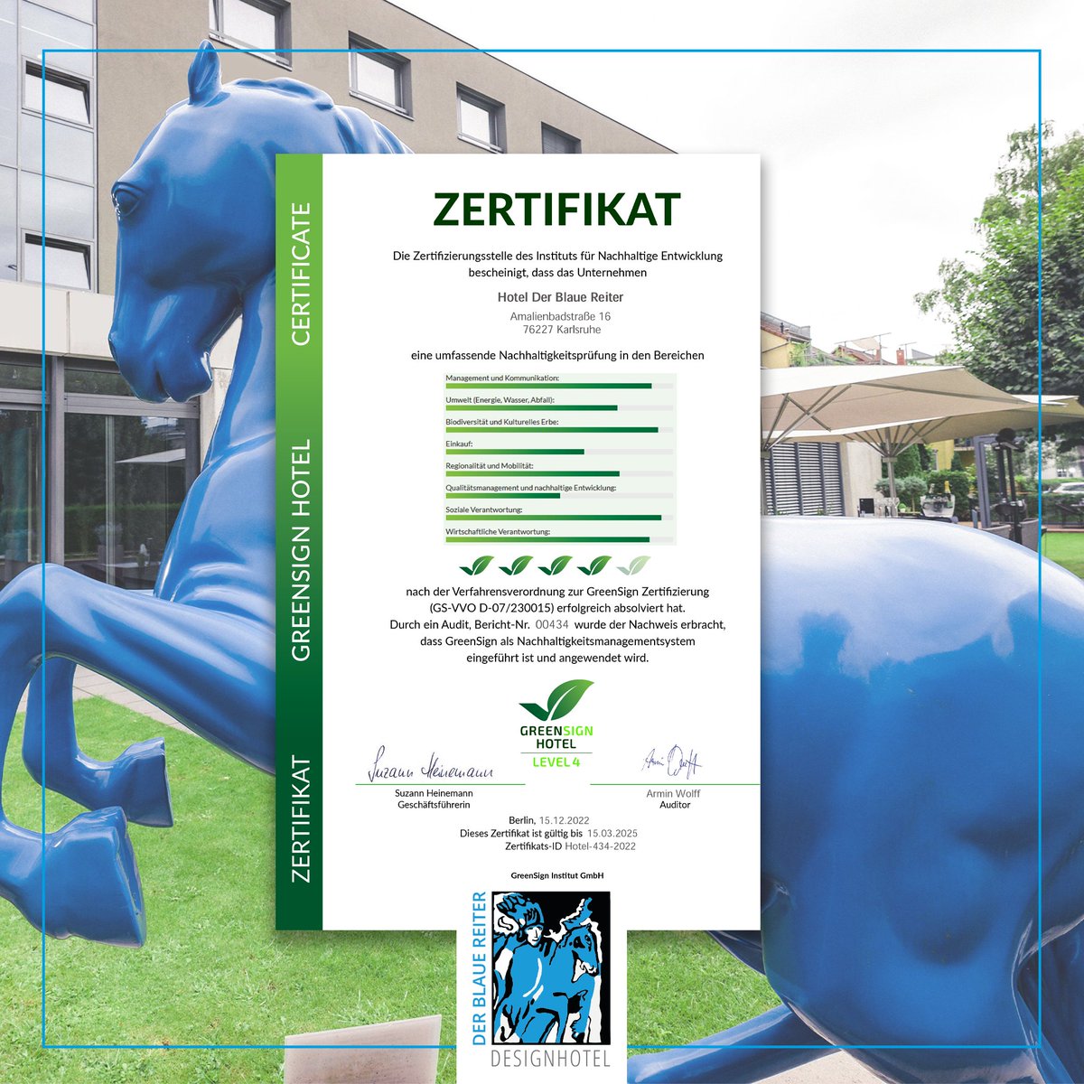 Unser Hotel hat das Nachhaltigkeitszertifikat von GreenSign Institut erhalten 🌿

Mehr Informationen über: greensign.de/hotels/?bname=…

Das Hotel Der Blaue Reiter-Team 💙