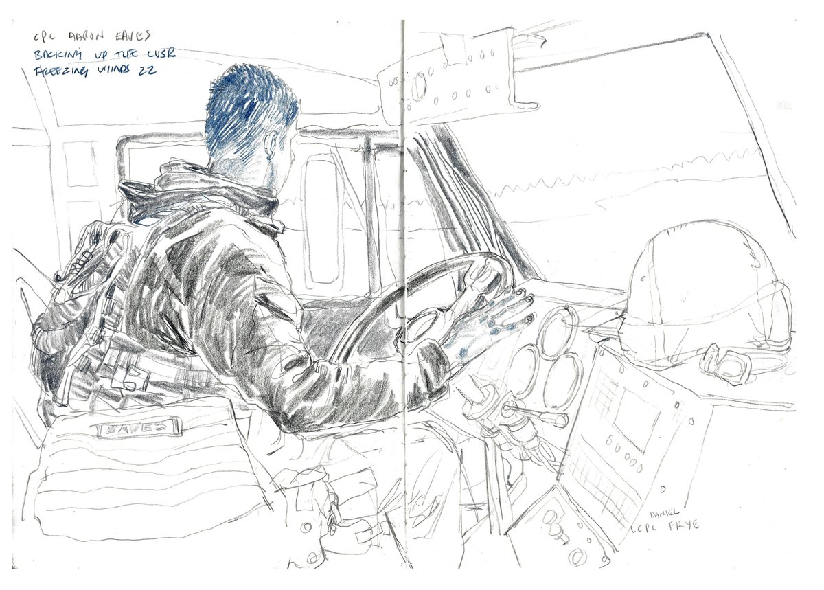 newsillustrator's tweet photo. A couple more sketches of Marines doing their thing during #freezingwinds22 in Finland last month. Awaiting a Finnish air drop. @USMCMuseum @USMC @NATOpress @NATO @FinMissionNATO @urbansketchers https://t.co/8AkMbD6teU