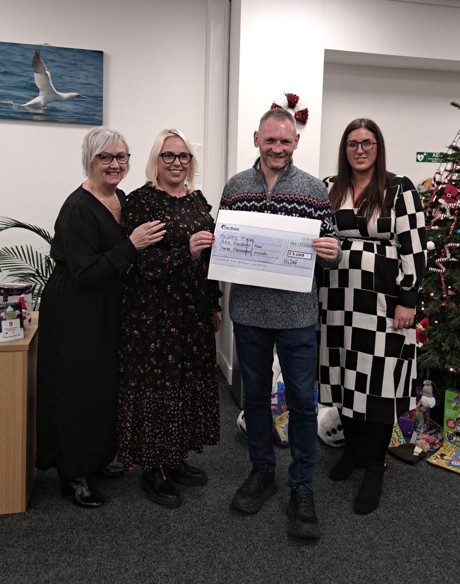 HiDefSurvey's tweet photo. Inspired! Cumbria resident Gary McKee @Marathon_Man365 is running a marathon every day for a year. He popped into our office to receive a cheque for MacMillan Cancer Care and Hospice at Home West Cumbria. (1/2) Just 10 days to go! Visit: https://t.co/aI8RTGAZMf https://t.co/OeujSItShe