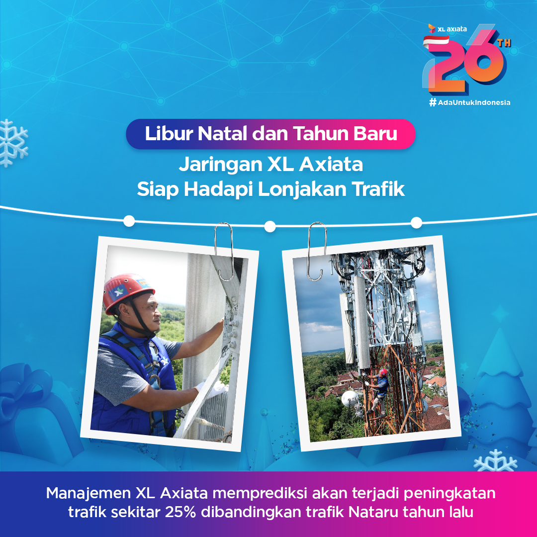 XLSMART's tweet photo. Menjelang libur panjang Nataru XL Axiata memastikan kesiapan jaringan dalam menghadapi kemungkinan lonjakan trafik di semua layanan agar selalu #JadiLebihBaik https://t.co/tdFLJrs2ak