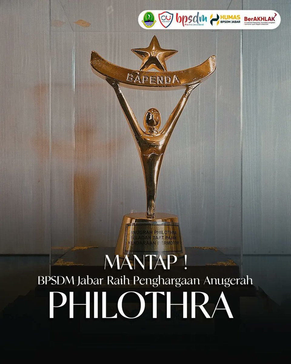 bpsdmjabar's tweet photo. Alhamdulillah, BPSDM Jabar berhasil meraih penghargaan Anugerah Pajak Kendaraan Bermotor (Philothra).
@ridwankamil
@ruzhanul
#RidwanKamil
#bpsdmjabar
#bpsdmterpercaya https://t.co/s8Ac1niACP