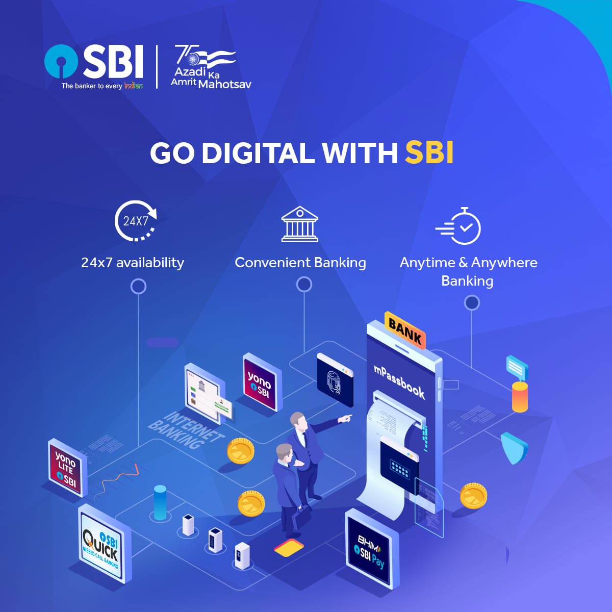 TheOfficialSBI's tweet photo. Enjoy the digital banking experience at any time and from anywhere.
#SBI #GoDigital
#AmritMahotsav #DigitalBanking #AnytimeBanking
#AnywhereBanking https://t.co/Wtkddw8yRd