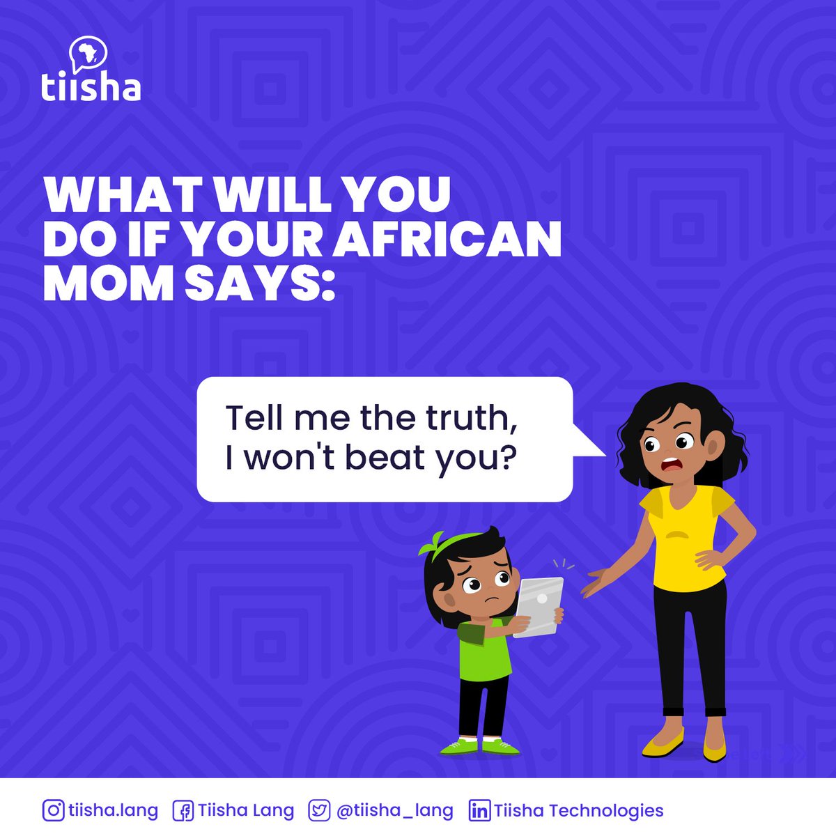 tiisha_lang's tweet photo. ๐๐๐๐๐ฌ-๐ฎ๐ฉ!
You might want to choose your response carefully
African moms are no joke ๐
Kindly share your experiences with Us in the comment section.
.
#language #africa #languagelover #africanlanguage #communication #conversation #interaction #learning #tiisha https://t.co/Ol9IWH3Lli