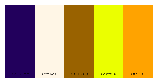 ColPaletteBot's tweet photo. Beep beep, here's a pretty color palette for you!
color-scheme.js parameters used:
- hue: 276
- variation: hard
- colors: #22005c, #fff6e6, #996200, #ebff00, #ffa300
Have a lovely day!
#twitterbot #colorpalette #colors #palette #prettycolors https://t.co/ifZhprnKhZ