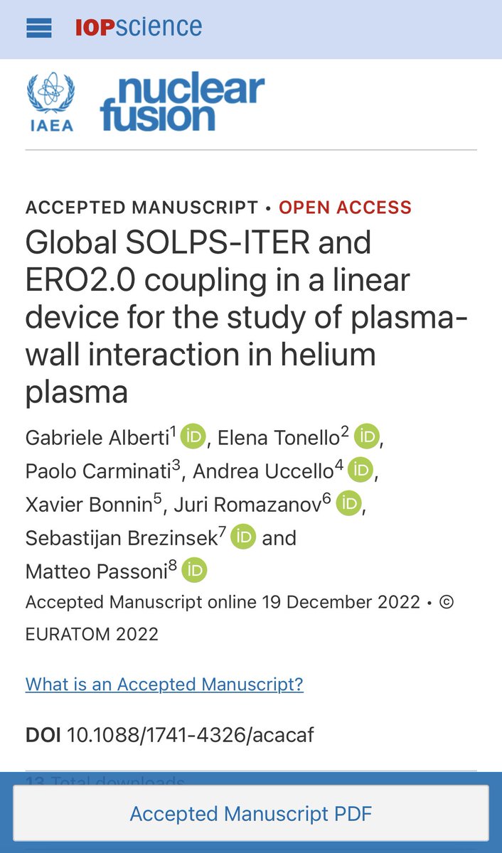 ⚗️ #NanoLabPublication | 1/2 We are very pleased to share that our latest work on plasma wall-interaction modelling has been accepted for publication in Nuclear Fusion <a href="/IOPPublishing/">IOP Publishing</a>. iopscience.iop.org/article/10.108…