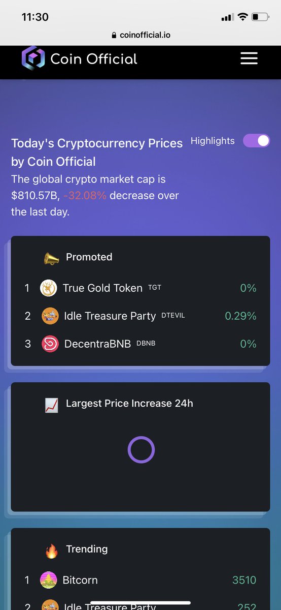 We are official listed on Coinofficial.io! We are also TRENDING! #Bitcorn #Coinofficial