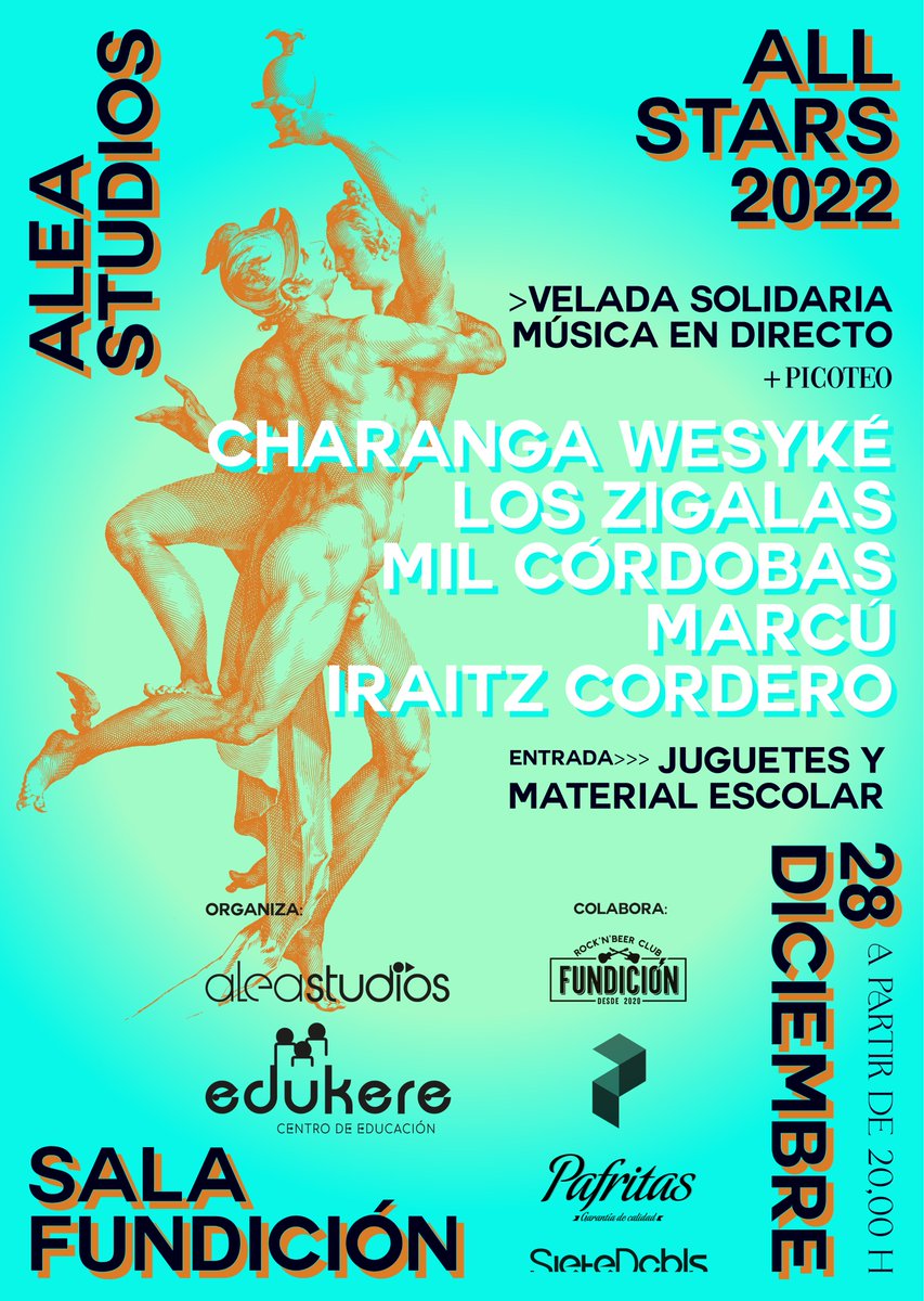 alea_studios's tweet photo. @JRhodesPianist ¡James! Nos alegra un montón dejarte el cartel de nuestro festival solidario que haremos en Logroño, en la sala Fundición, el día 28 de diciembre a las 20:00 hrs. La entrada es material escolar o juguetes. ¿Nos echas un cable con un RT? https://t.co/3XjRSd8SbK