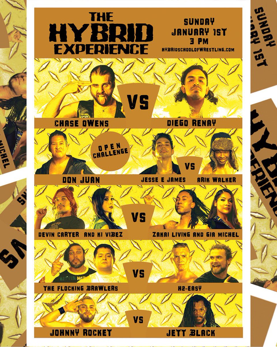 January 1st @Hybridsow presents The Hybrid Experience!! A stacked card for family and friends to enjoy, start 2023 with some wrestling action!!

#hybrid #wrestling #prowrestling #wrestler #prowrestler #davidkidd #hybridexperience