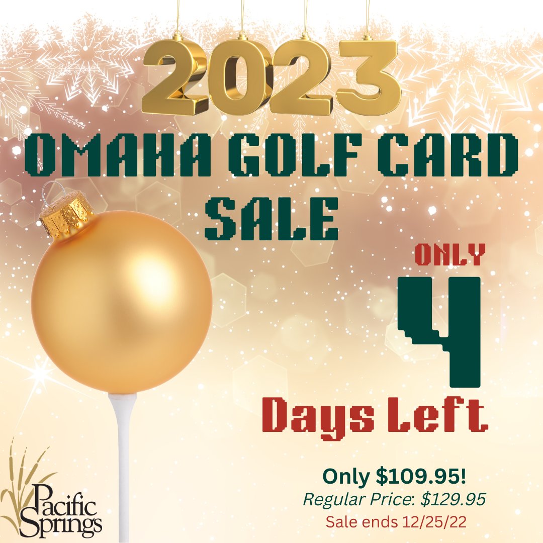 Last Chance to $ave on the 2023 Omaha Golf Card! Sale ends Sunday!
Purchase in the golf shop or online now! ➡️ bit.ly/2V2ULTe

#PacificSprings #LUGolf